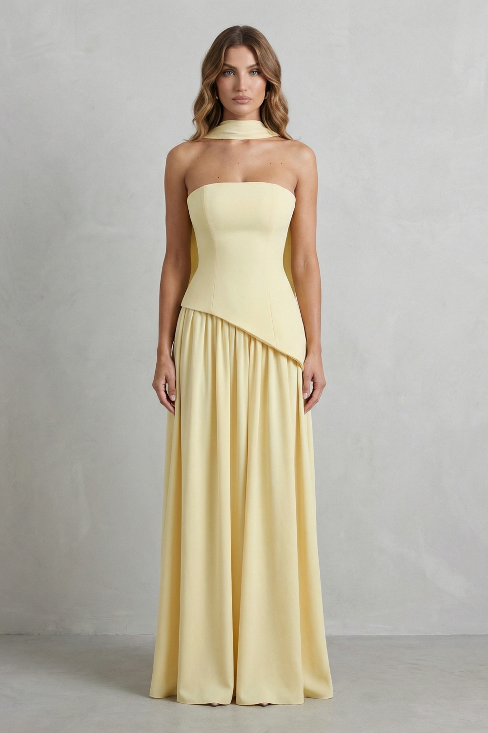 Felice | Maxi Dress Butter Yellow Strapless Sculpted Draped for Women