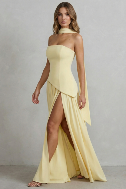 Felice | Maxi Dress Butter Yellow Strapless Sculpted Draped for Women