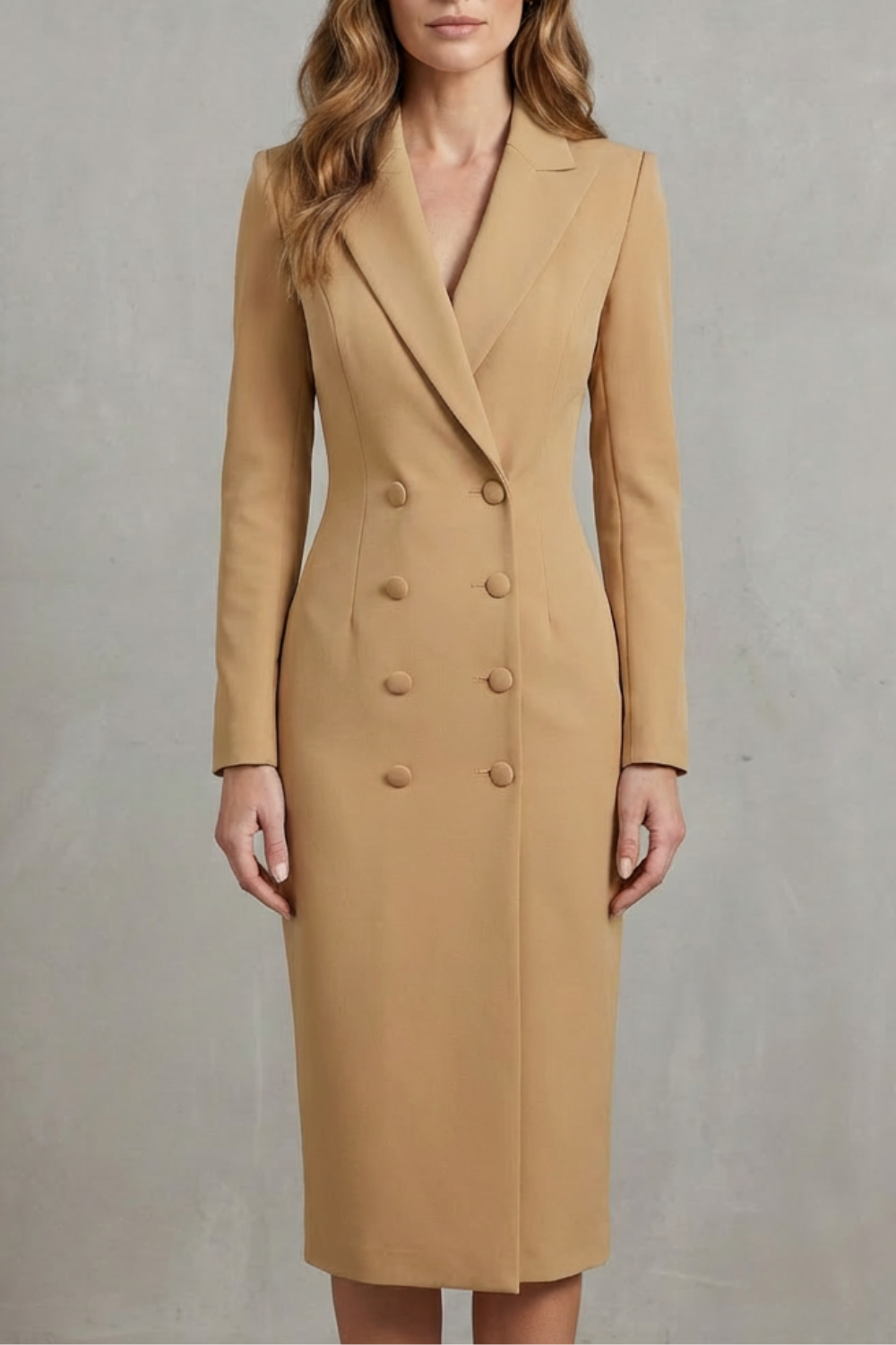 Rosalind | Midi Blazer Dress White Stretch Woven Double-Breasted for Women