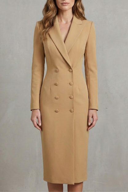 Rosalind | Midi Blazer Dress White Stretch Woven Double-Breasted for Women
