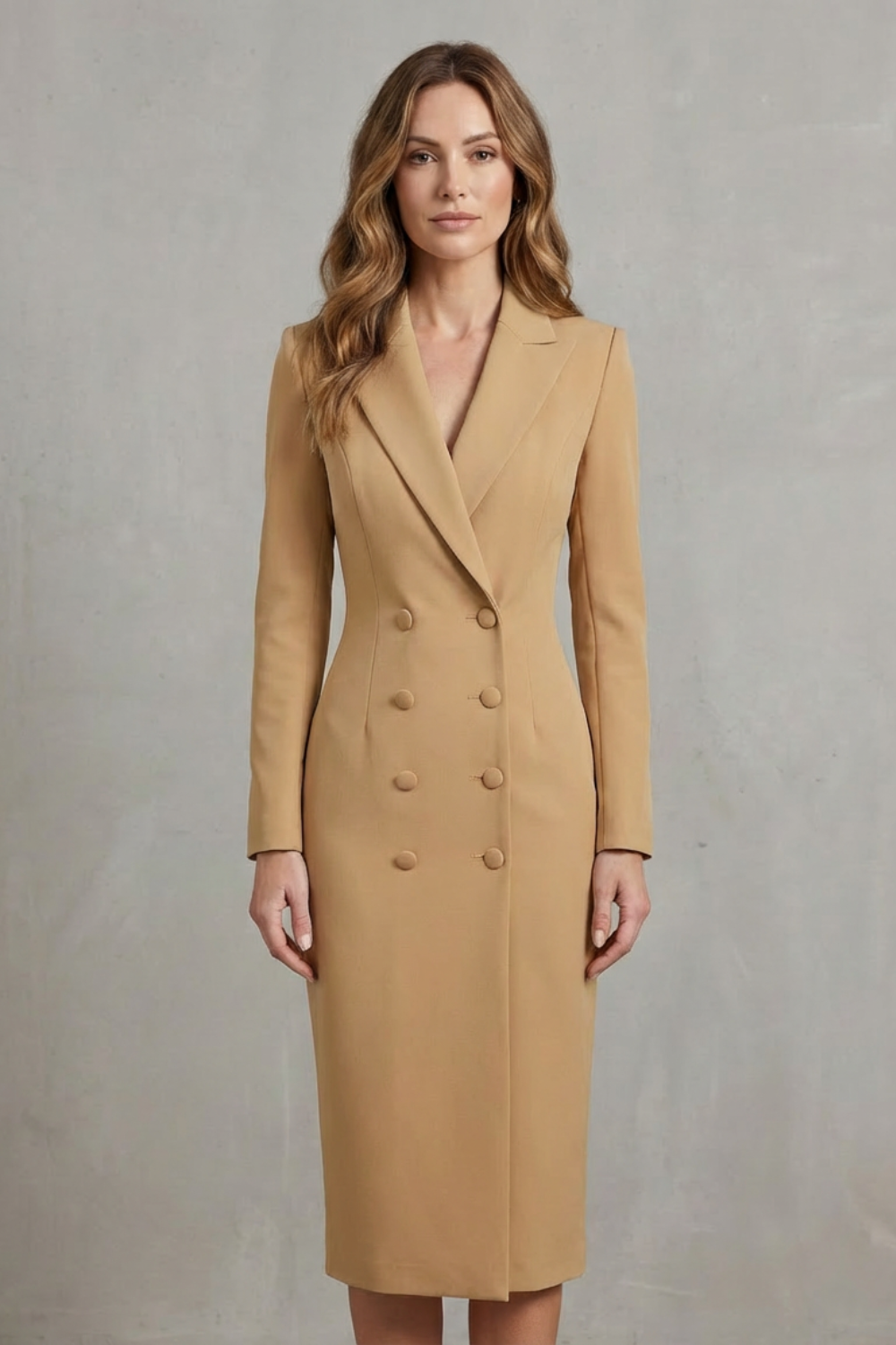 Rosalind | Midi Blazer Dress White Stretch Woven Double-Breasted for Women