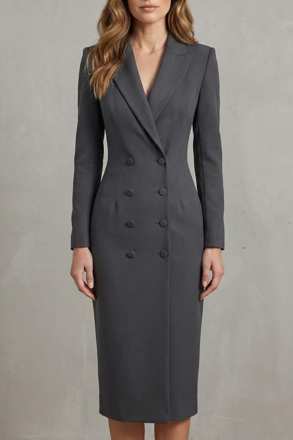 Rosalind | Midi Blazer Dress White Stretch Woven Double-Breasted for Women