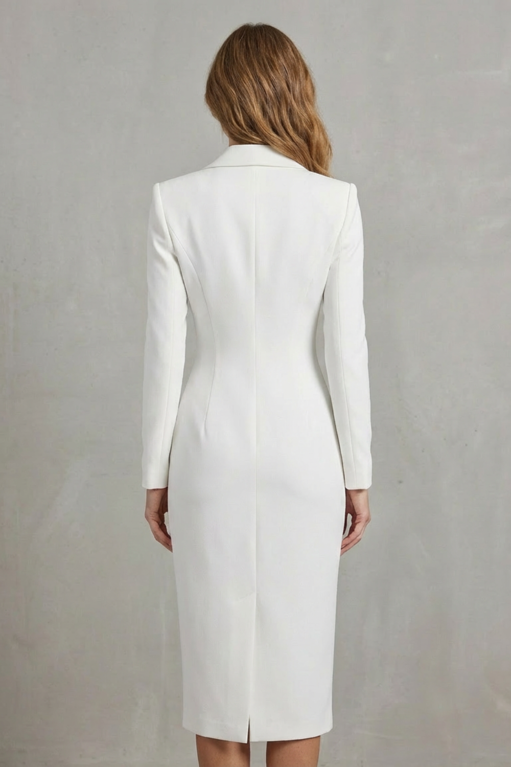 Rosalind | Midi Blazer Dress White Stretch Woven Double-Breasted for Women