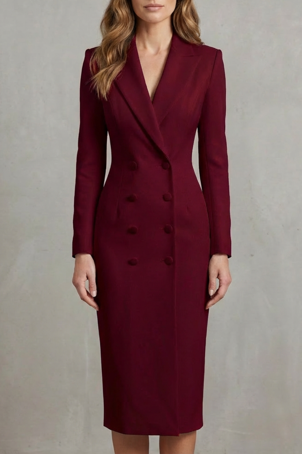 Rosalind | Midi Blazer Dress White Stretch Woven Double-Breasted for Women