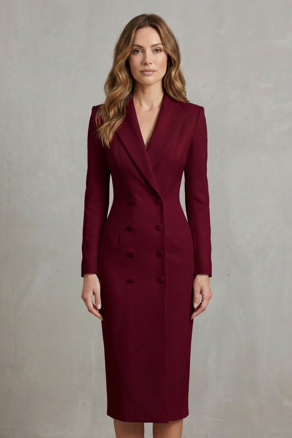 Rosalind | Midi Blazer Dress White Stretch Woven Double-Breasted for Women
