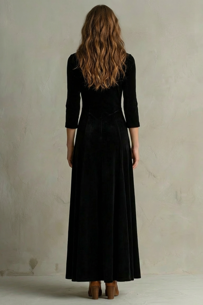 Elspeth | Maxi Dress Black Velvet Blazer Collar Button Front for Women