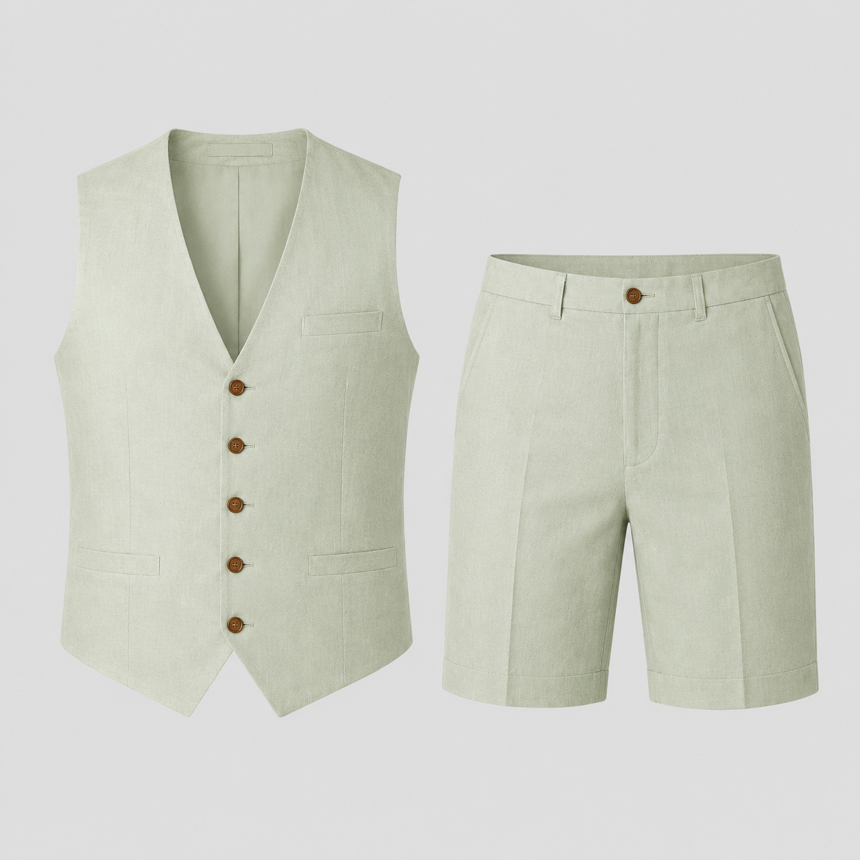 Quentin | Two-Piece Set Beige Linen Vest and Shorts for Men