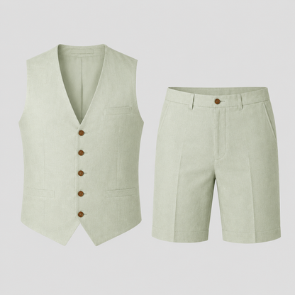 Quentin | Two-Piece Set Beige Linen Vest and Shorts for Men