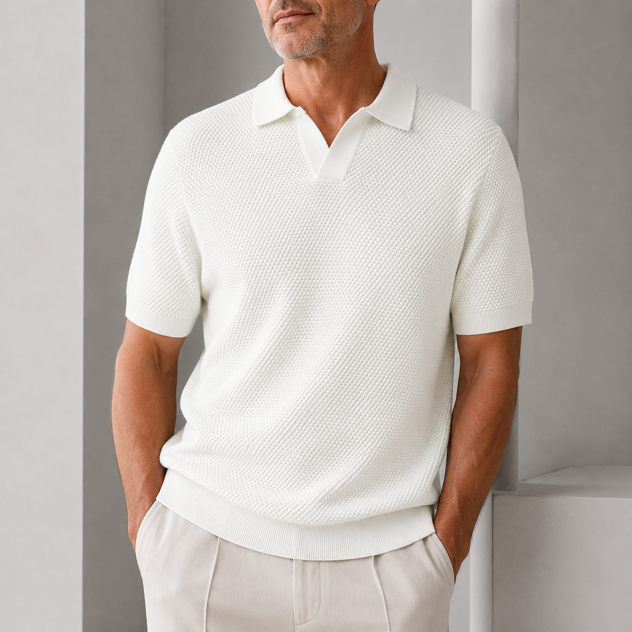 George | Polo Shirt Beige Textured Knit Cotton for Men