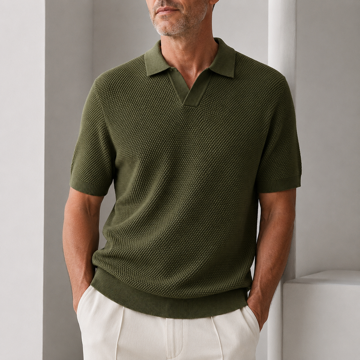 George | Polo Shirt Beige Textured Knit Cotton for Men