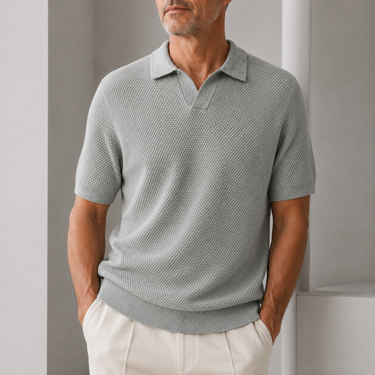 George | Polo Shirt Beige Textured Knit Cotton for Men