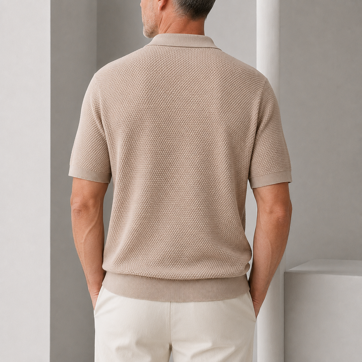 George | Polo Shirt Beige Textured Knit Cotton for Men