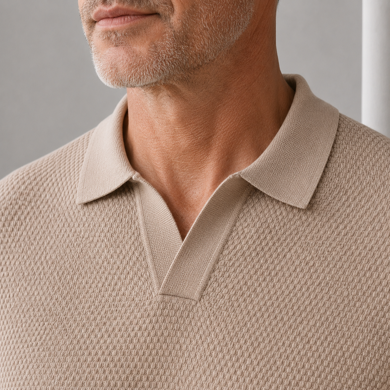 George | Polo Shirt Beige Textured Knit Cotton for Men