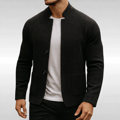 Wallace | Cardigan Jacket Camel Textured Knit Mandarin Collar for Men