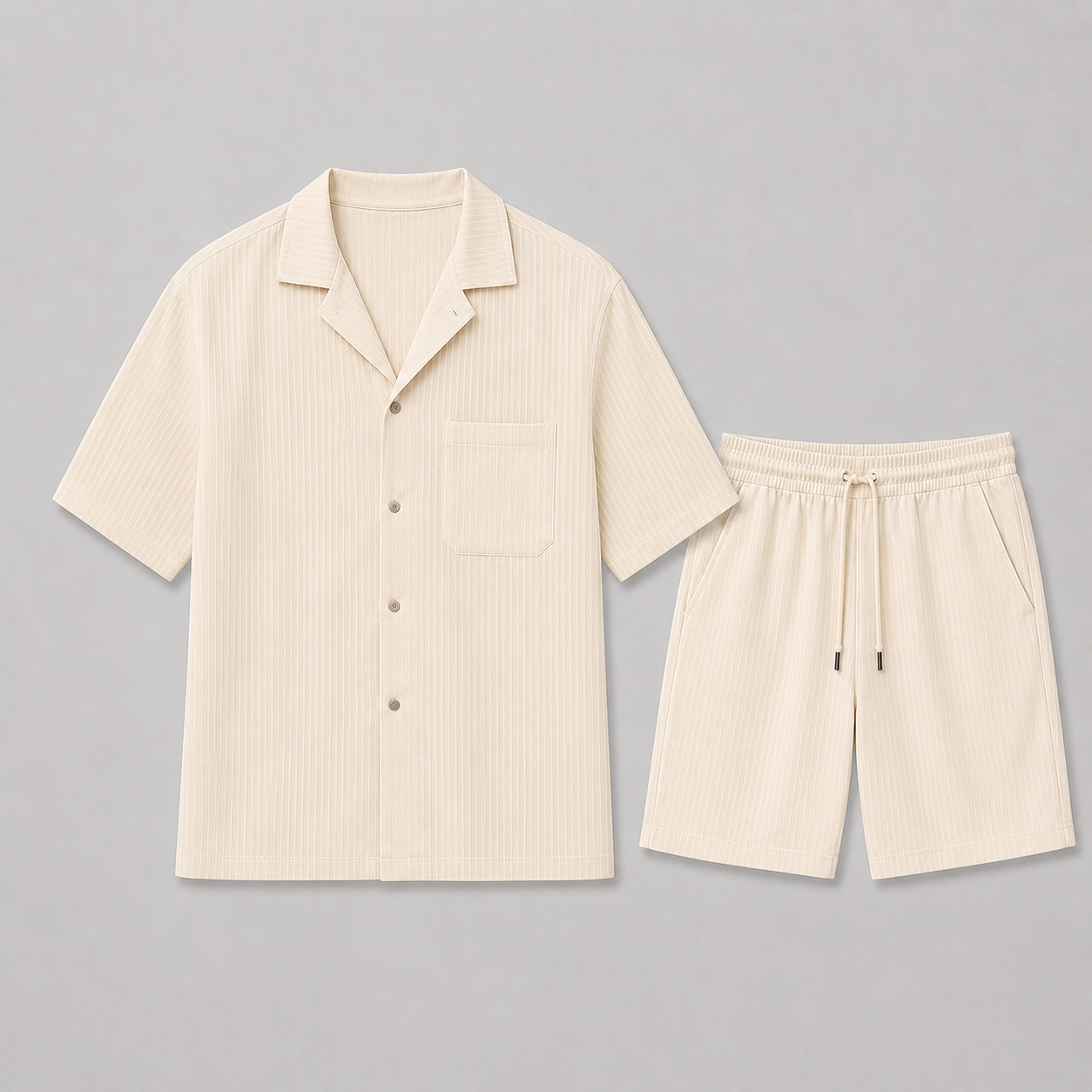 Oswald | Two-Piece Set White Textured Shirt and Shorts for Men