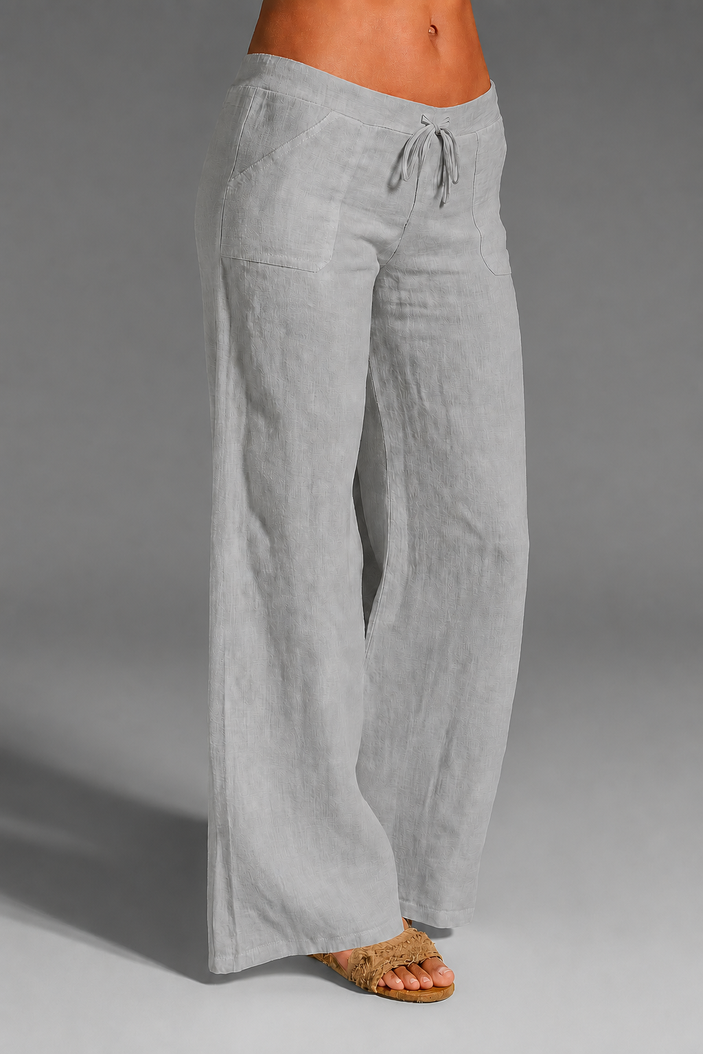 Georgina | Wide-Leg Trousers White Linen Drawstring Waist for Women