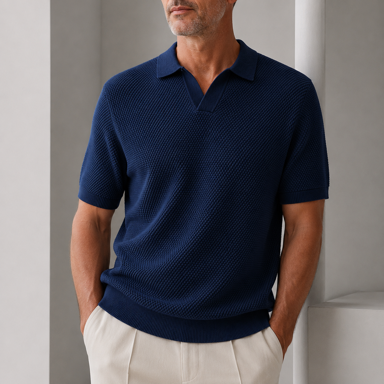 George | Polo Shirt Beige Textured Knit Cotton for Men