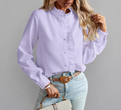 Alice | Blouse Pale Blue Textured Ruffle Collar Button Front for Women