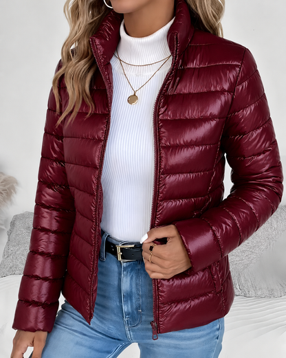 Arabella | Puffer Jacket Sage Green Lightweight Stand Collar Zip for Women