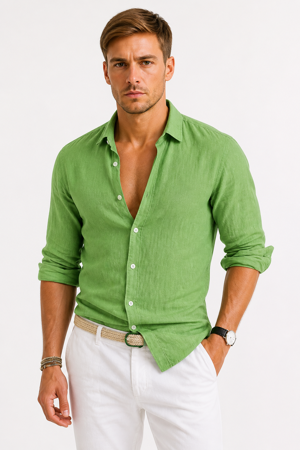 Tobias | Linen Shirt Black Long Sleeve Relaxed Fit for Men