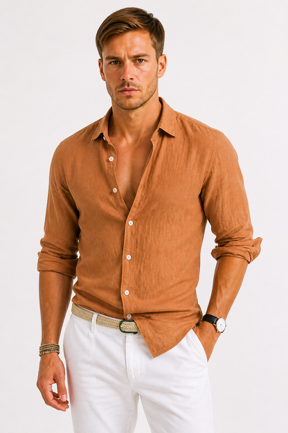 Tobias | Linen Shirt Black Long Sleeve Relaxed Fit for Men