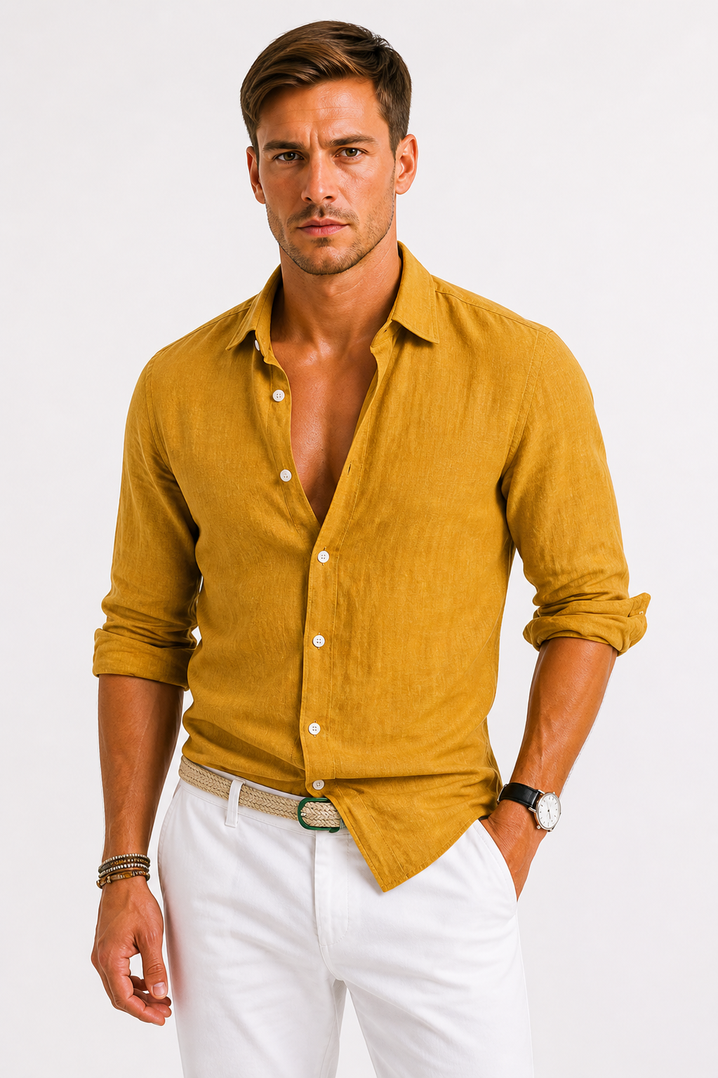 Tobias | Linen Shirt Black Long Sleeve Relaxed Fit for Men