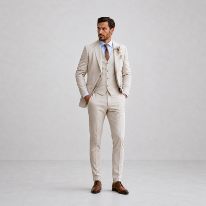 Rafferty | Three-Piece Suit Stone Linen Tailored Fit for Men