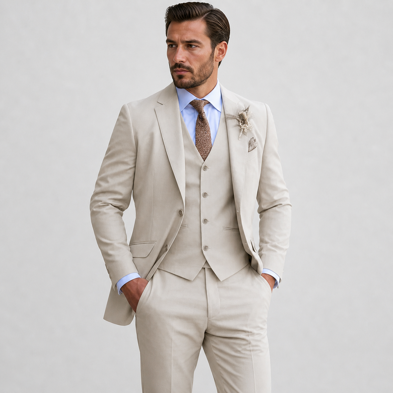 Rafferty | Three-Piece Suit Stone Linen Tailored Fit for Men