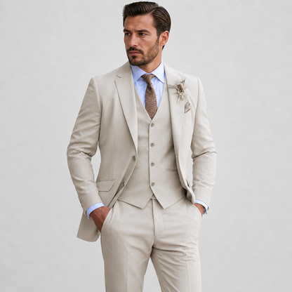 Rafferty | Three-Piece Suit Stone Linen Tailored Fit for Men