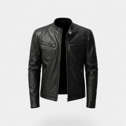 Stanley | Biker Jacket Black Faux Leather Slim Fit for Men