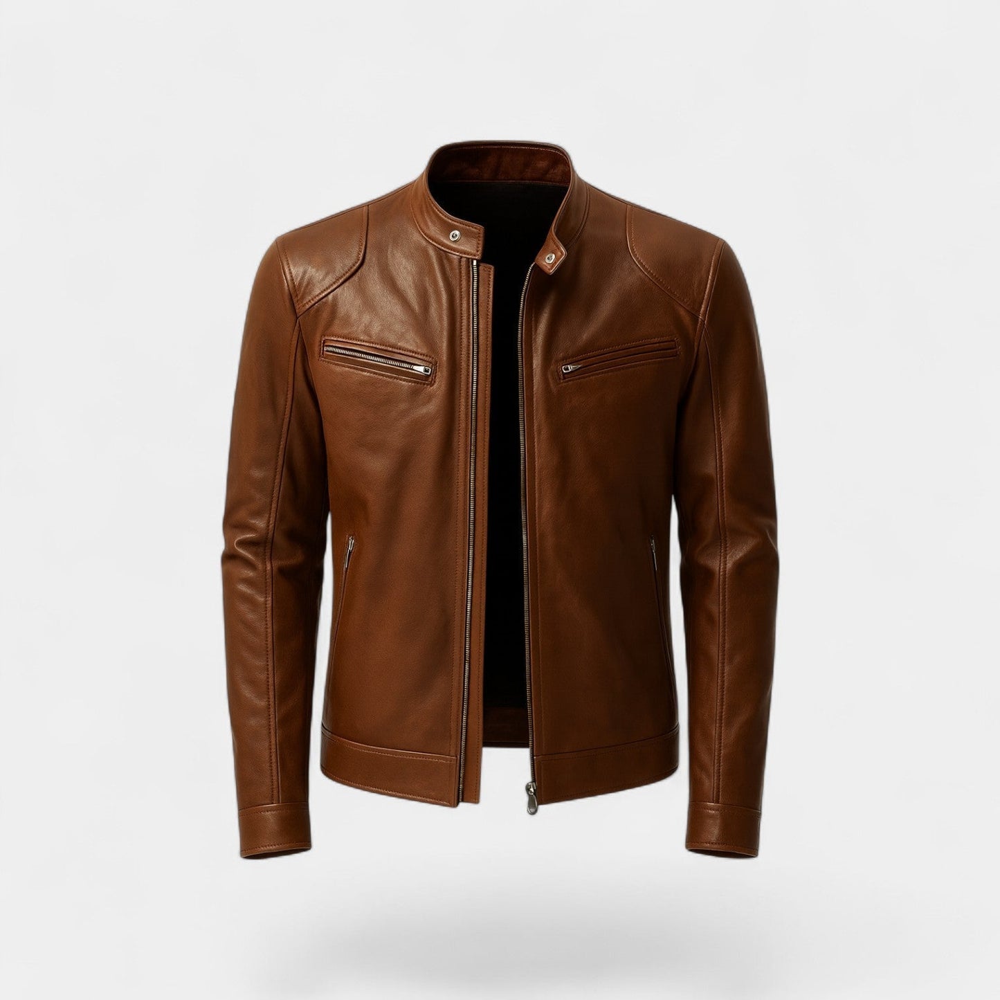 Stanley | Biker Jacket Black Faux Leather Slim Fit for Men