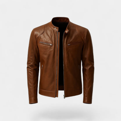 Stanley | Biker Jacket Black Faux Leather Slim Fit for Men