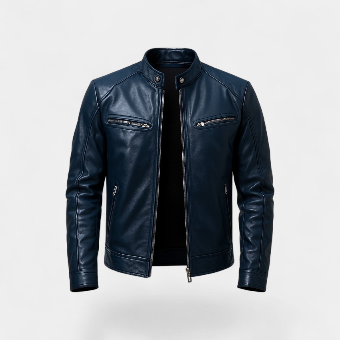 Stanley | Biker Jacket Black Faux Leather Slim Fit for Men
