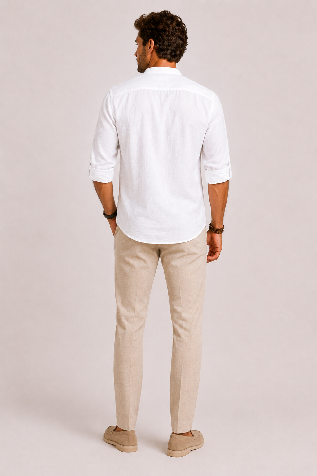 George | Linen Shirt White Stand Collar Relaxed Fit for Men