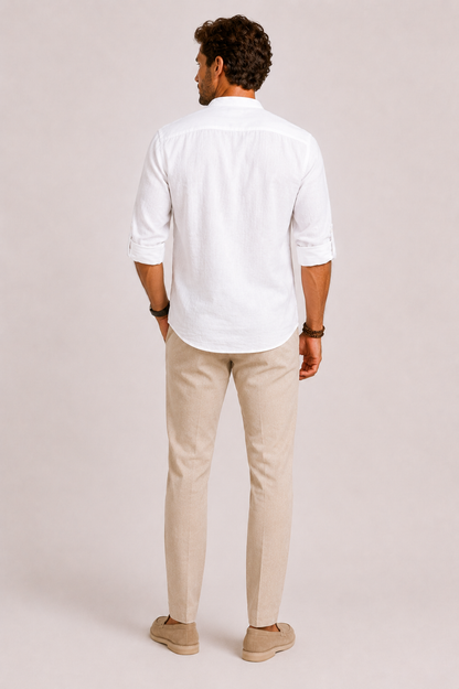 George | Linen Shirt White Stand Collar Relaxed Fit for Men