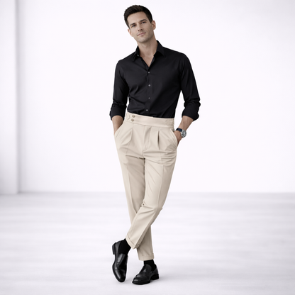 Humphrey | High-Waisted Trousers Cream Cotton Pleated for Men