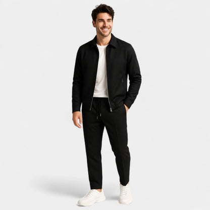 Percy | Suit Set Off-White Cotton Blend Slim Fit Zip Jacket and Trousers for Men