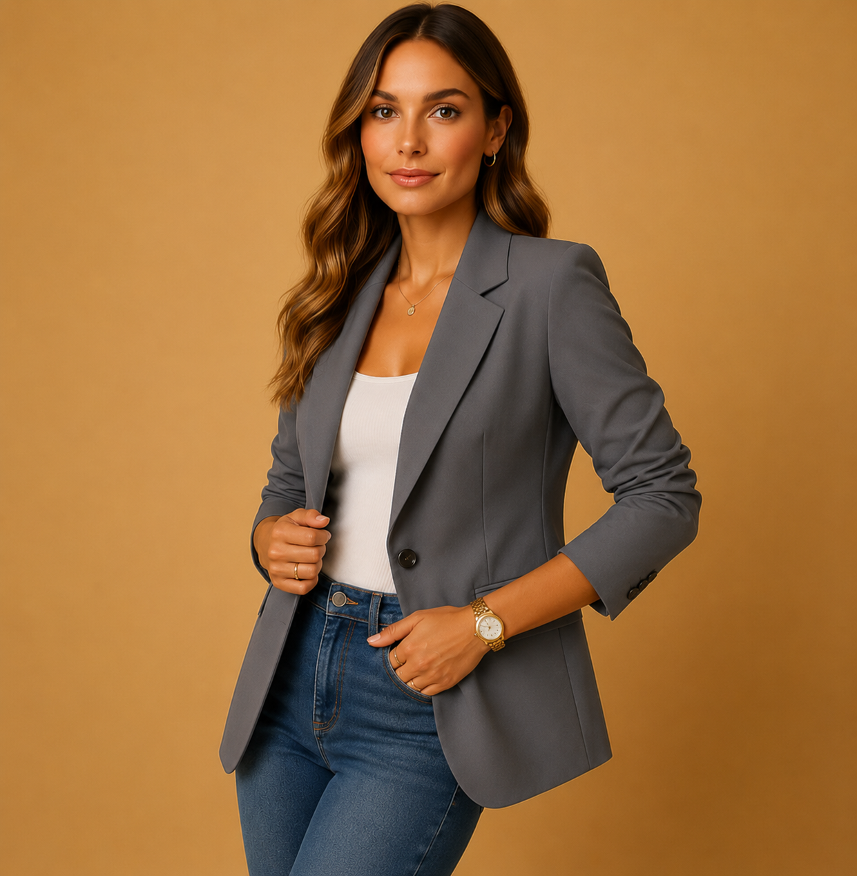 Verity | Blazer Ivory Structured Single Button Notched Lapel for Women