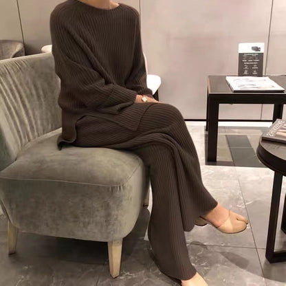 Cecily | Knit Two-Piece Set Teal Ribbed Oversized Loungewear for Women