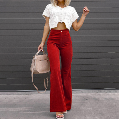Cecile | Flared Trousers Rust Orange Corduroy High-Waist for Women