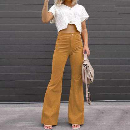 Cecile | Flared Trousers Rust Orange Corduroy High-Waist for Women