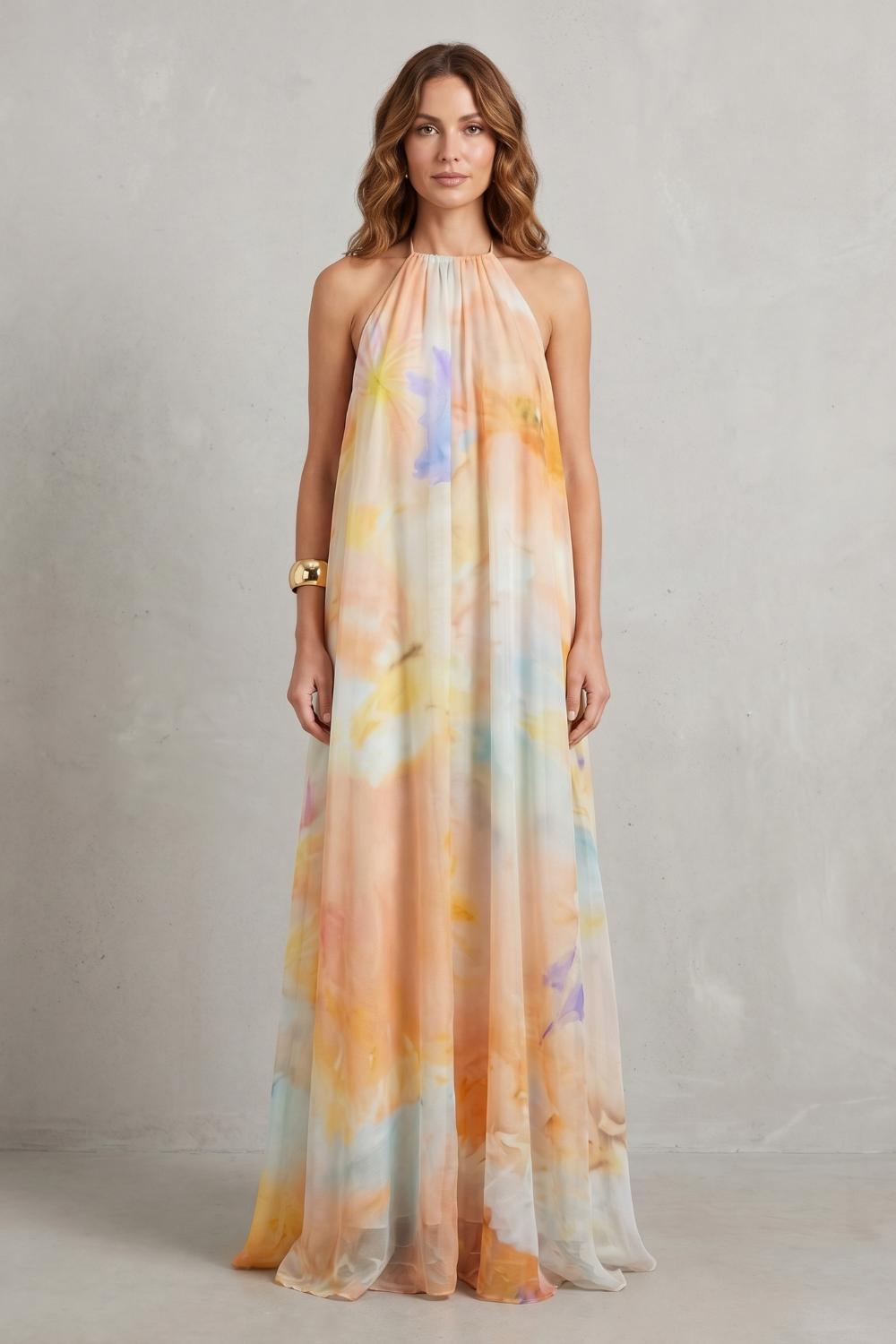 Rosalind | Maxi Dress Pastel Watercolour Floral Chiffon Halter for Women