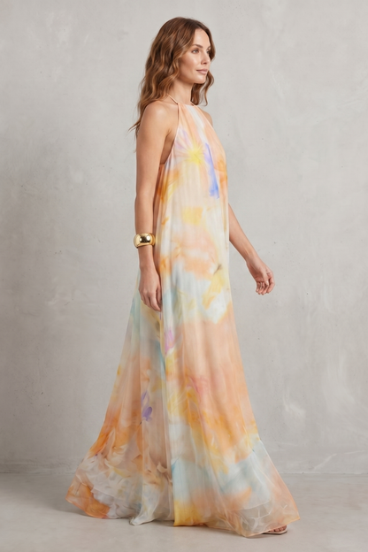 Rosalind | Maxi Dress Pastel Watercolour Floral Chiffon Halter for Women