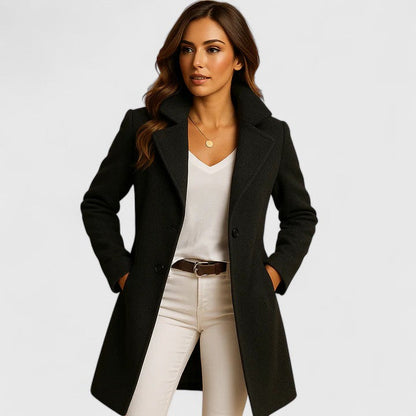 Phoebe | Overcoat Dark Olive Wool-Blend Tailored Notched Collar for Women