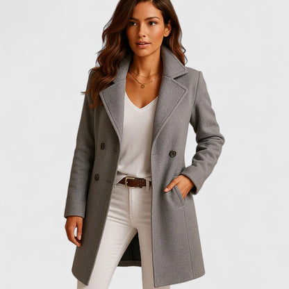 Phoebe | Overcoat Dark Olive Wool-Blend Tailored Notched Collar for Women
