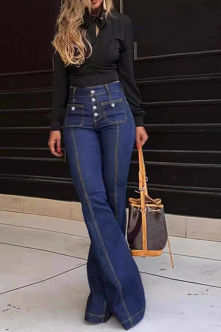 Iona | Flare Jeans Blue Denim High-Waist Button-Front for Women