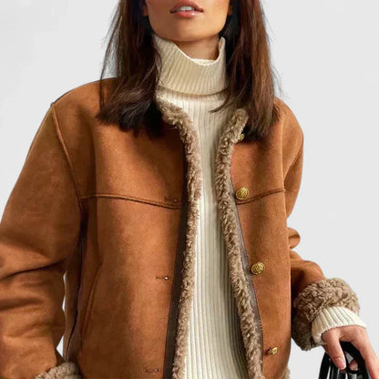 Harriet | Shearling Jacket Tan Faux Suede Teddy Lined for Women
