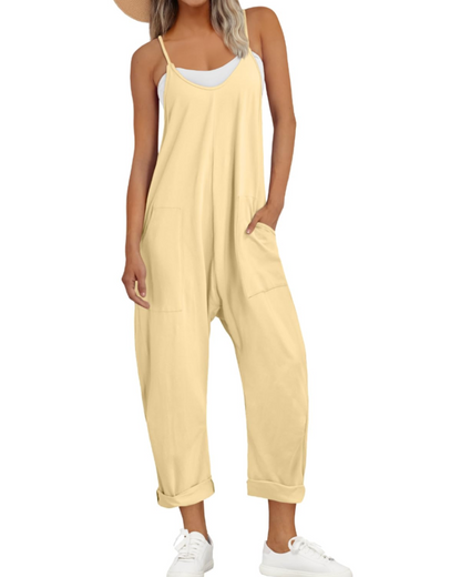 Isla | Sleeveless Jumpsuit Black Rayon Wide-Leg Spaghetti Strap for Women