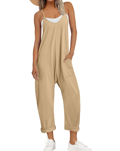Isla | Sleeveless Jumpsuit Black Rayon Wide-Leg Spaghetti Strap for Women