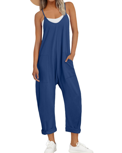 Isla | Sleeveless Jumpsuit Black Rayon Wide-Leg Spaghetti Strap for Women